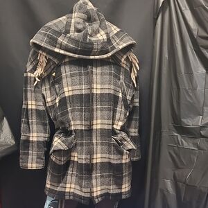 Vintage Wool Plaid Hooded Women's Jacket SIZE MED? SEE MEASURMENTS